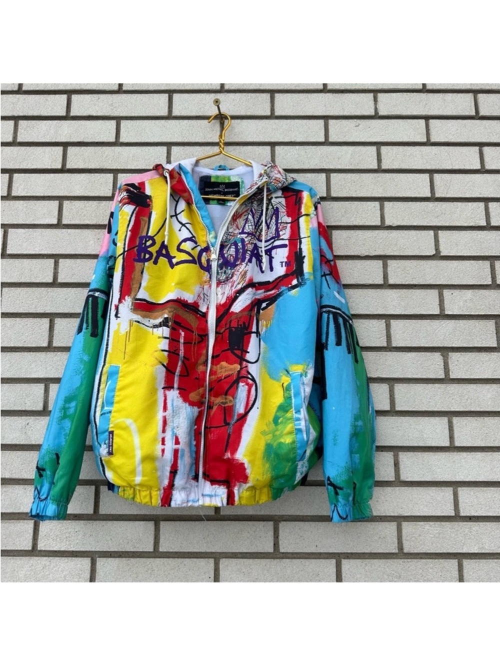 JEAN MICHEL BASQUIAT Members Only Art Windbreaker Hooded Jacket L